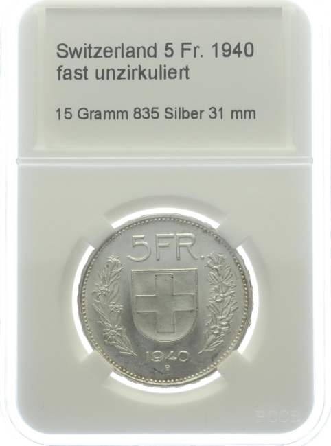 Schweiz 5 Franken 1940 B - fast unzirkuliert